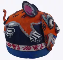 693 Friendly Orange Silk Tiger Chinese Child's Hat