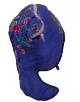 749 Bird and Peony Blue Silk Miao Padded Wind Hat