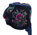 696 Floral Embroidered Black Silk Tiger Child's Hat
