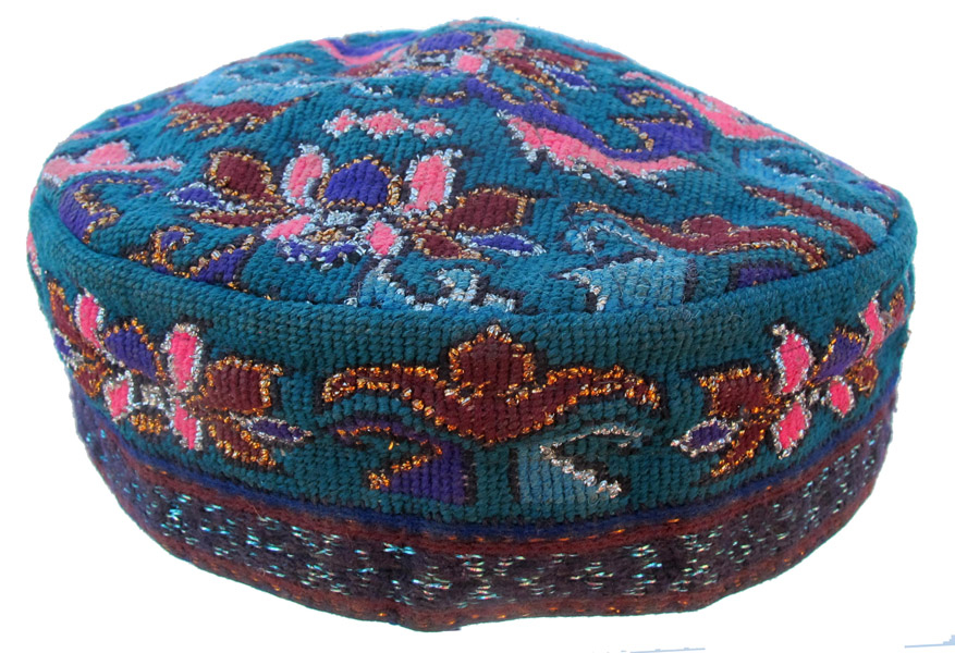 637 Shehri Sabz Uzbekistan “Iroki”  Silk and Metallic Thread Embroidered Hat