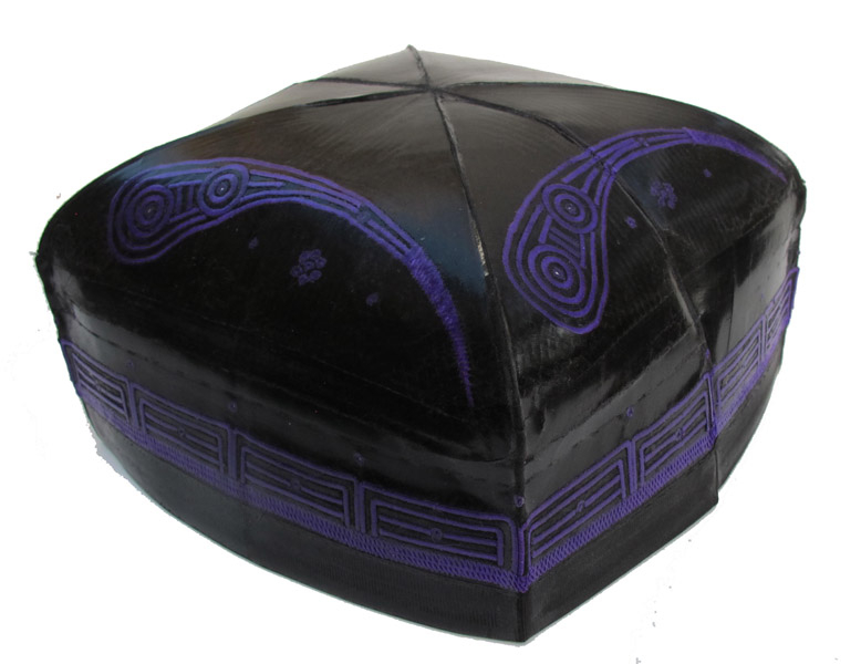 641 Purple Silk Embroidery on Traditonal Chust Hat Kumptera Uzbekistan