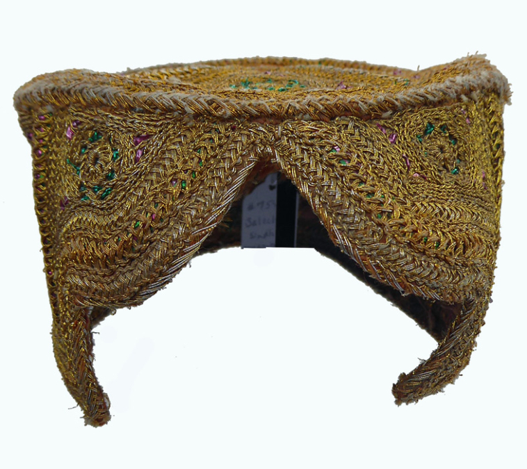 755  Golden Thread Embroidered Traditional Skullcap Balochistan, Pakistan