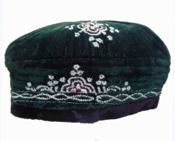 752 Green Silk Velvet Ferghana Valley Uzbekistan Hat